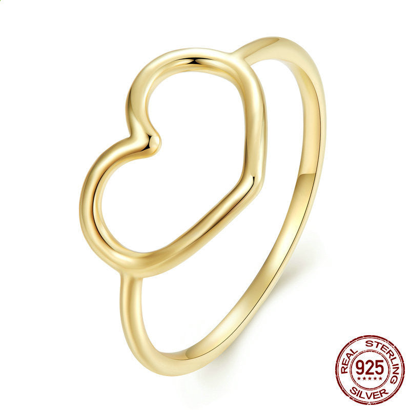 Hollow Plain Heart Rings Female S925 Sterling Silver