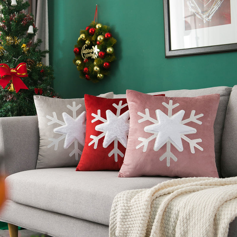 Christmas Decoration Velvet Pillowcase Embroidered Patch Snowflake Cushion