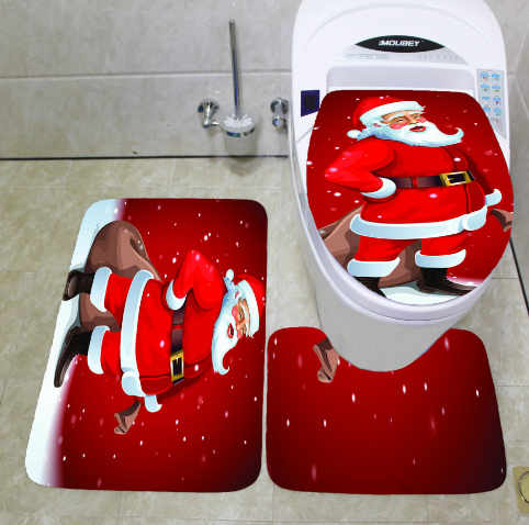 Cortina de baño Feliz Navidad, asiento de inodoro de Papá Noel, decoraciones navideñas