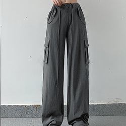 Pantalones casuales con banda en el tobillo y bolsillo recto sueltos de secado rápido de pierna ancha para mujer