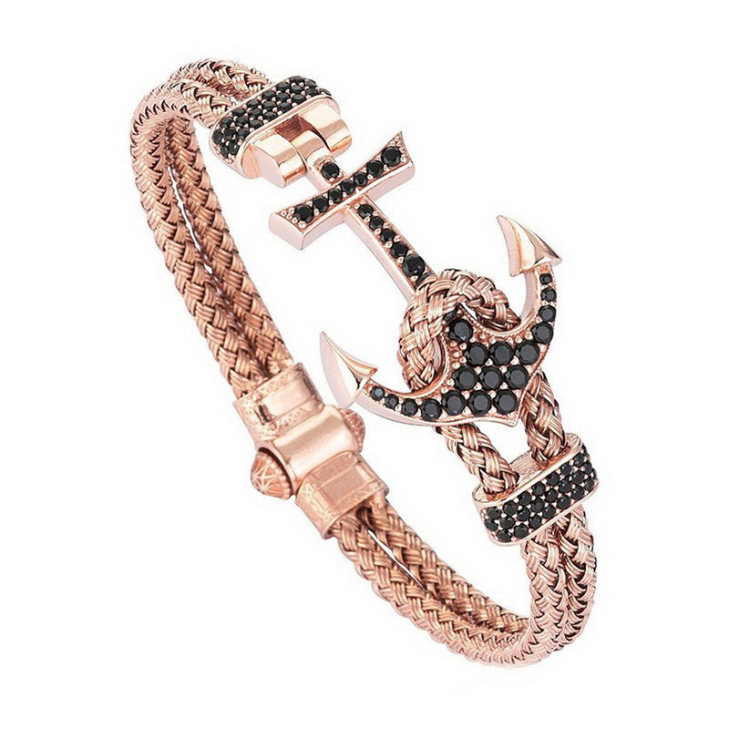 Pulsera de ancla de barco con diamantes y acero de titanio para hombre