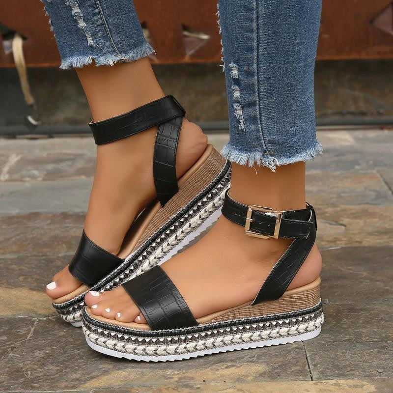 Sandalias de plataforma con parte inferior de cuerda de talla grande para mujer