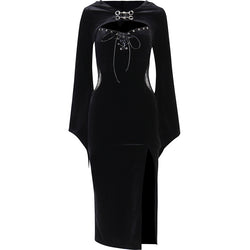 Women's Hooded Flared Sleeve Spider Web Dress