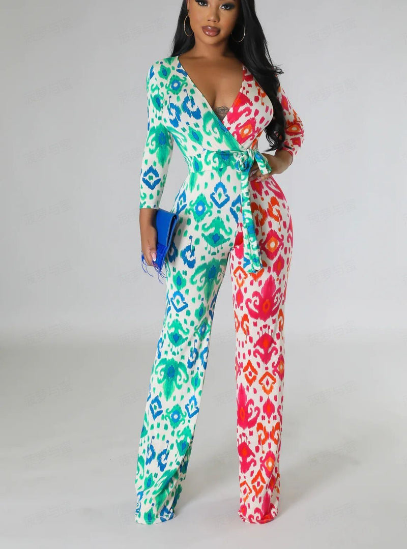 Casual Jumpsuit Printed Color Blocking Women