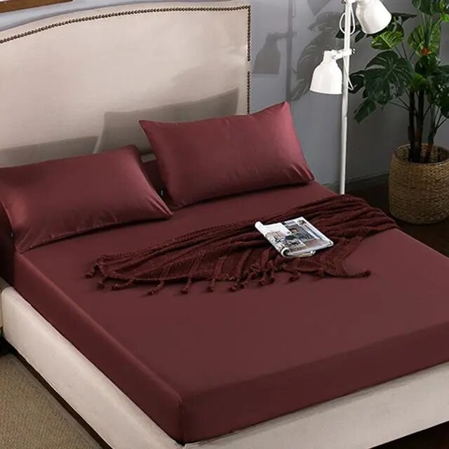 Pure 24 Colors Solid Fitted Bedsheet Cotton Polyester Fitted Sheet Full/Queen/King Modern Fashion Pure Colored Fitted Bed Sheets