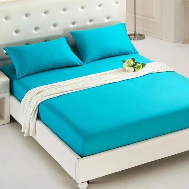 Pure 24 Colors Solid Fitted Bedsheet Cotton Polyester Fitted Sheet Full/Queen/King Modern Fashion Pure Colored Fitted Bed Sheets