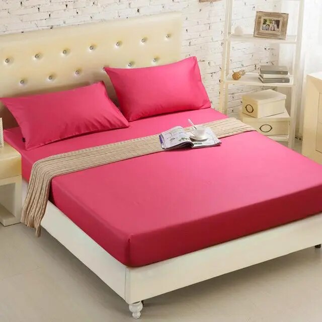 Pure 24 Colors Solid Fitted Bedsheet Cotton Polyester Fitted Sheet Full/Queen/King Modern Fashion Pure Colored Fitted Bed Sheets