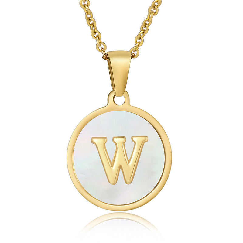 Stainless Steel Round Shell Letter Necklace For Women