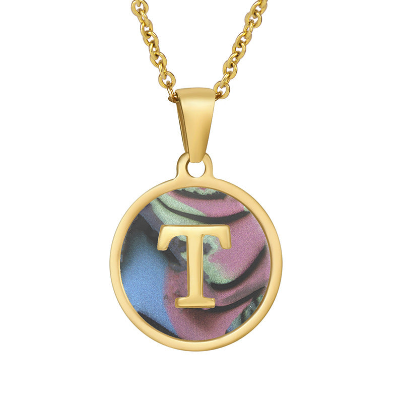 Stainless Steel Round Shell Letter Necklace For Women