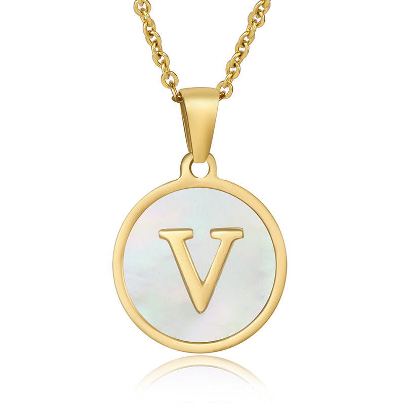 Stainless Steel Round Shell Letter Necklace For Women