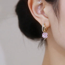 Purple Crystal Four-leaf Flower Pearl Earrings For Women