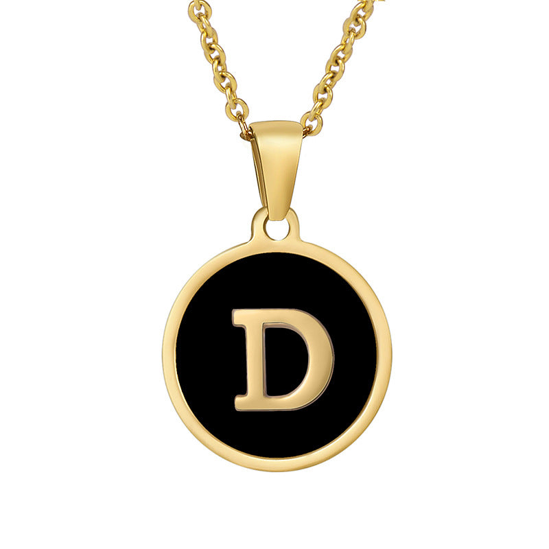 Stainless Steel Round Shell Letter Necklace For Women