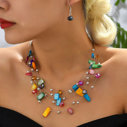 Bohemian Multi-layer Crystal Shell Earrings And Necklace Set