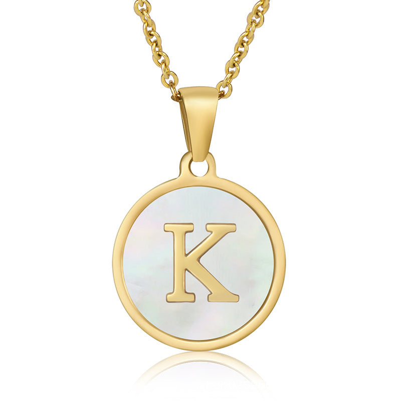 Stainless Steel Round Shell Letter Necklace For Women