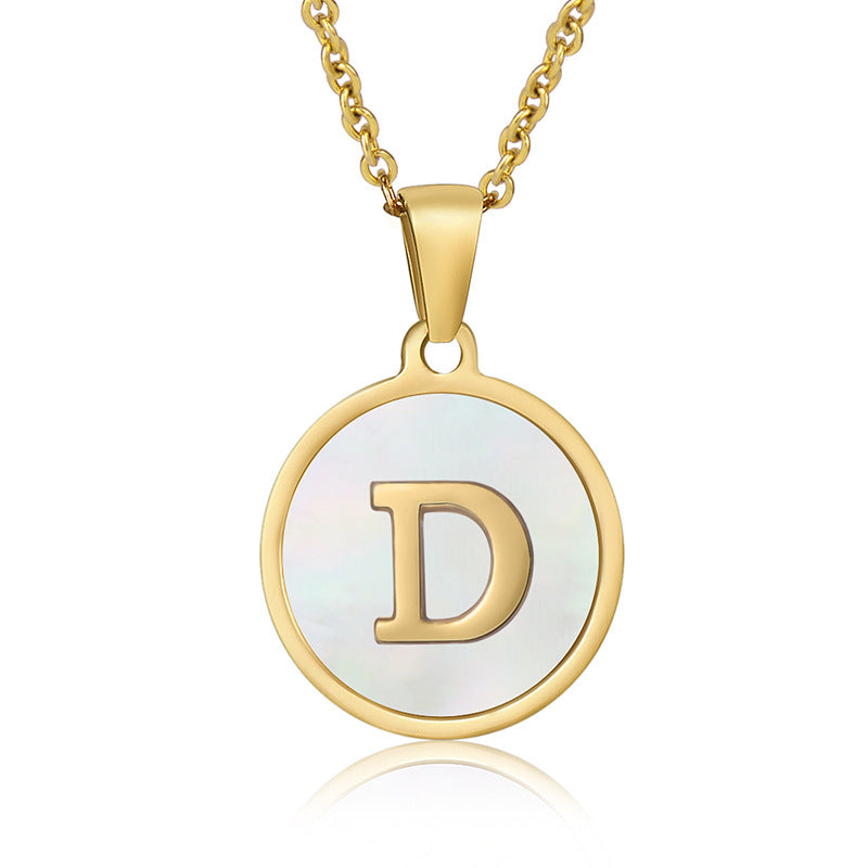 Stainless Steel Round Shell Letter Necklace For Women