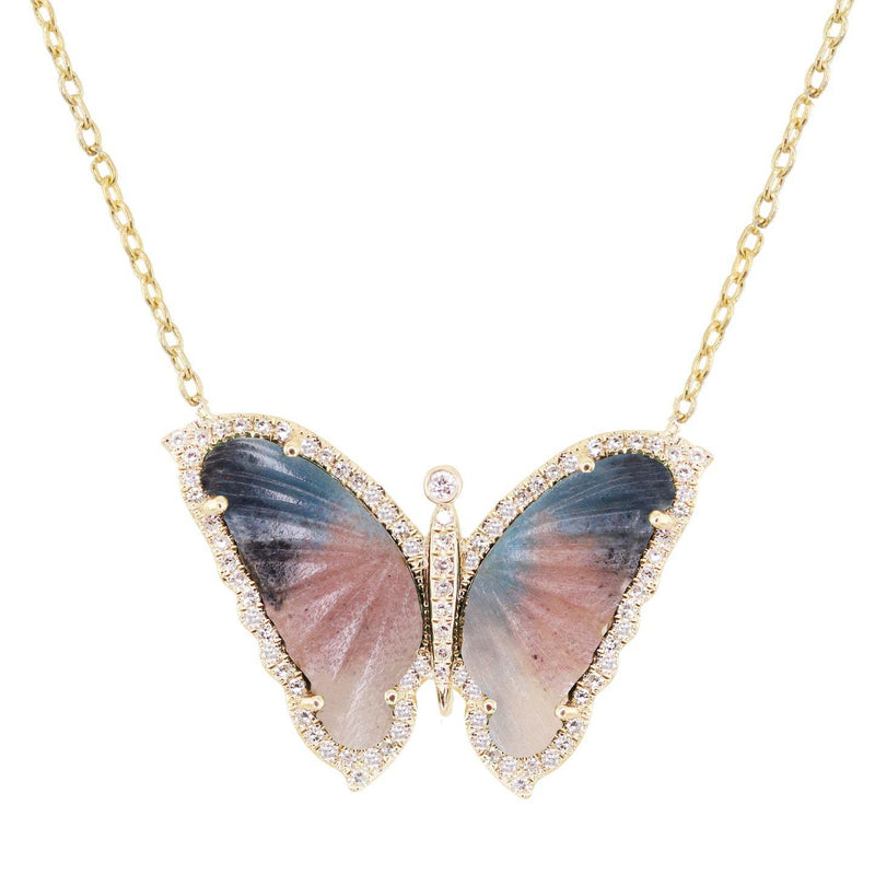 Acrylic Small Butterfly Oil Dripping Full Zirconium Necklace