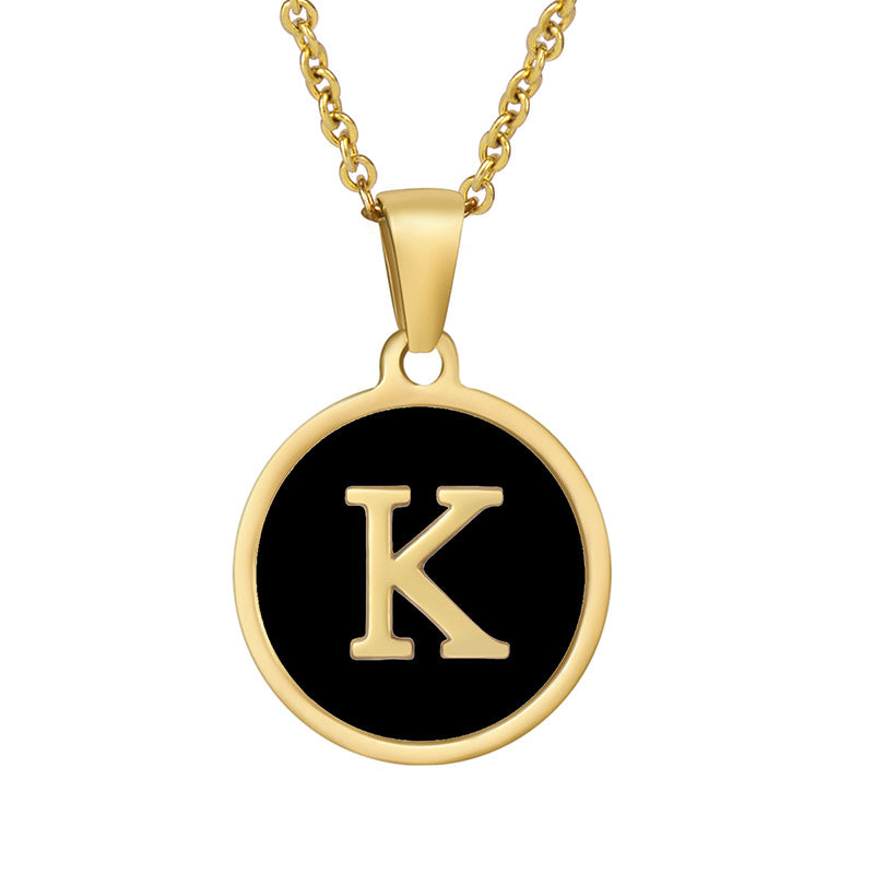 Stainless Steel Round Shell Letter Necklace For Women