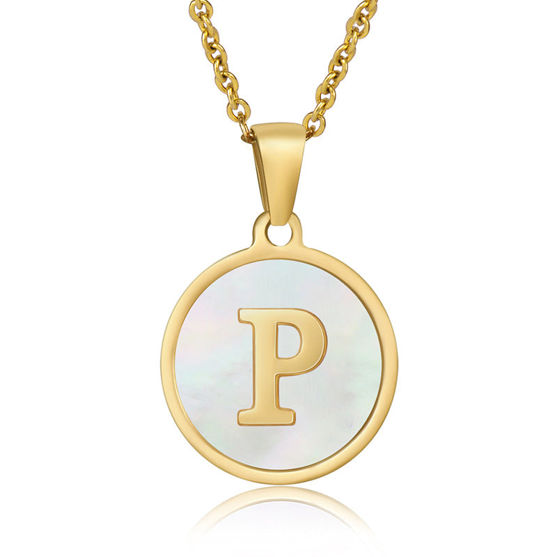 Stainless Steel Round Shell Letter Necklace For Women