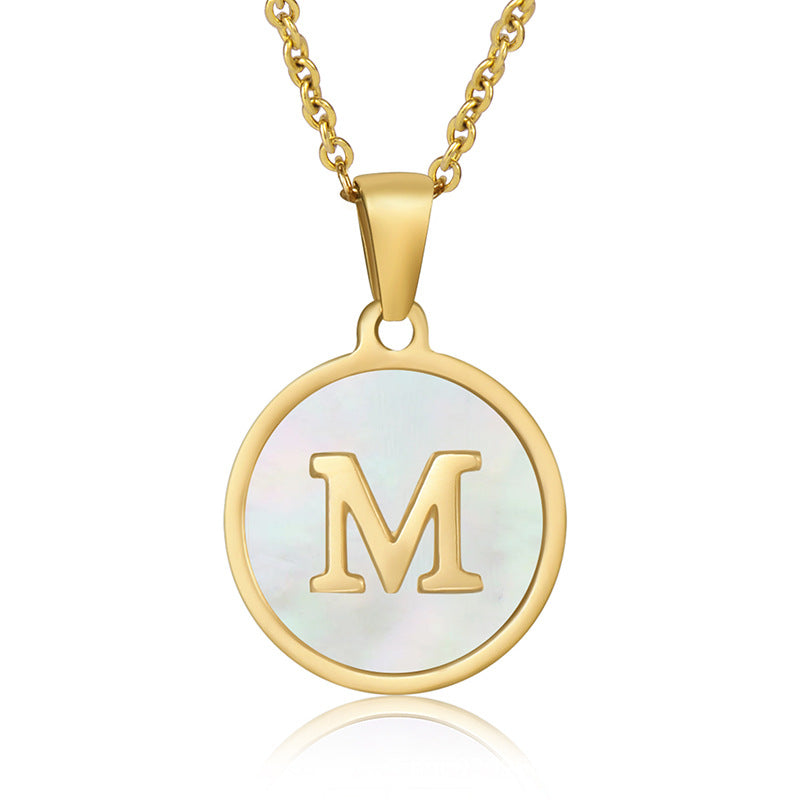 Stainless Steel Round Shell Letter Necklace For Women