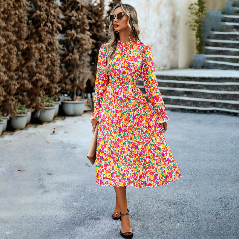 Vestido estampado con cuello redondo de moda para mujer