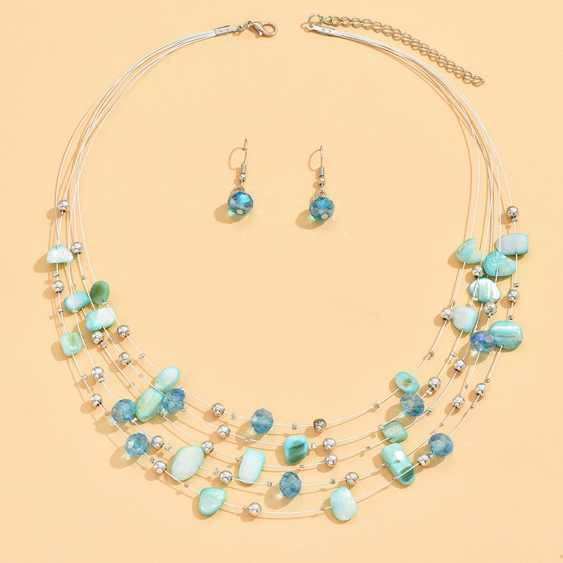 Bohemian Multi-layer Crystal Shell Earrings And Necklace Set