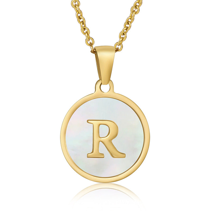 Stainless Steel Round Shell Letter Necklace For Women