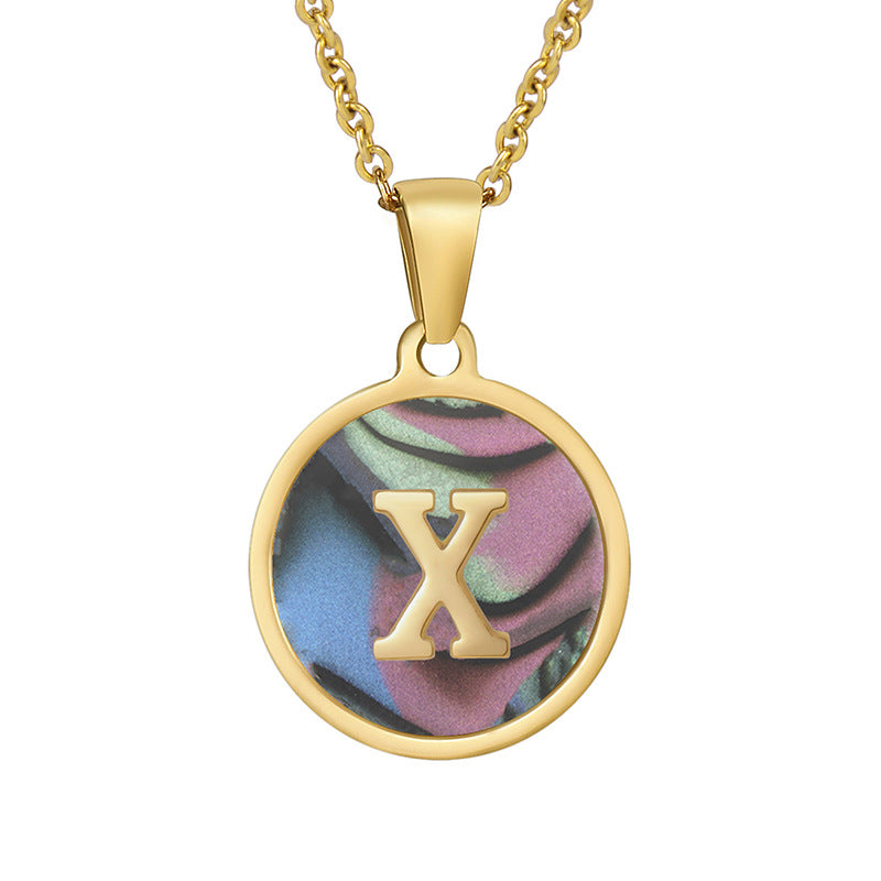 Stainless Steel Round Shell Letter Necklace For Women