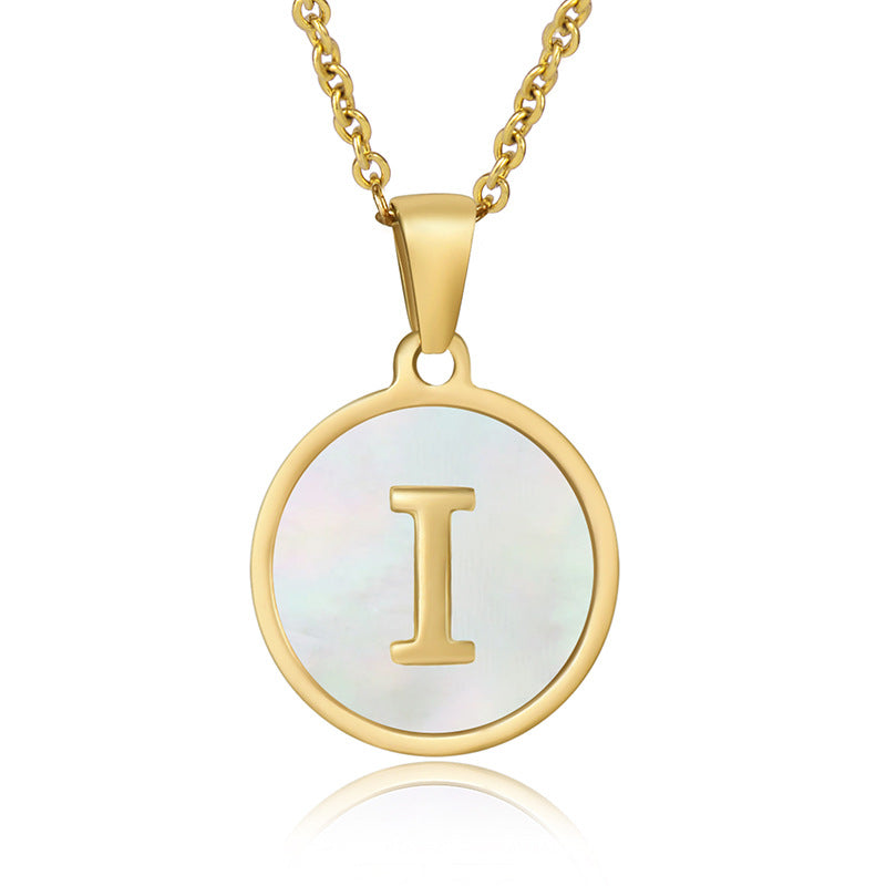 Stainless Steel Round Shell Letter Necklace For Women