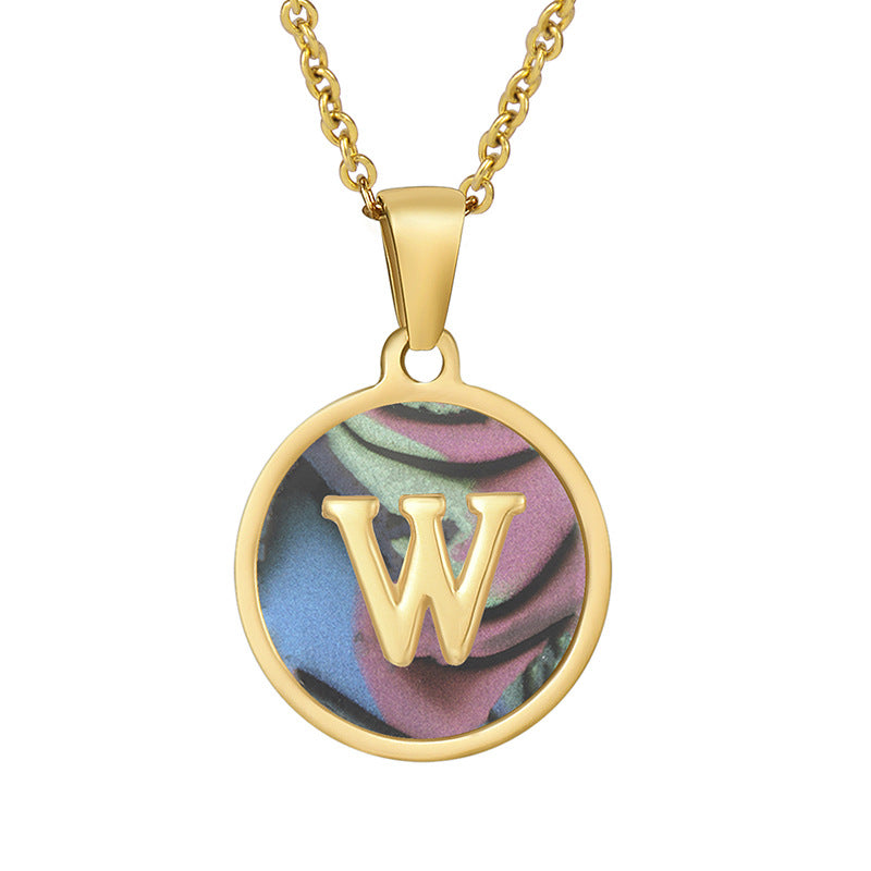 Stainless Steel Round Shell Letter Necklace For Women