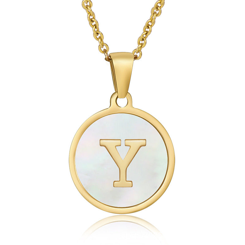 Stainless Steel Round Shell Letter Necklace For Women