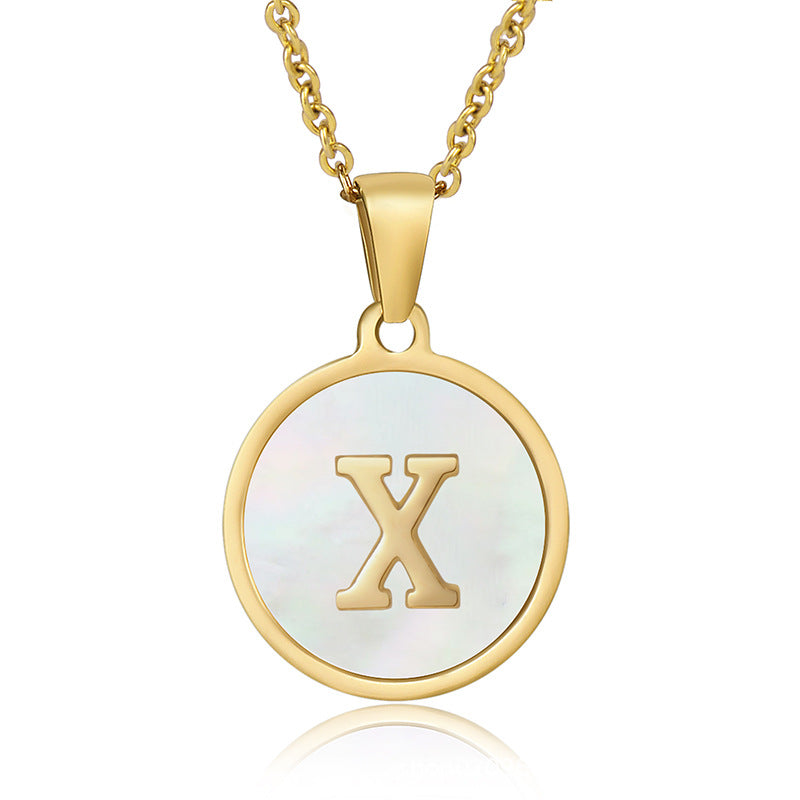 Stainless Steel Round Shell Letter Necklace For Women