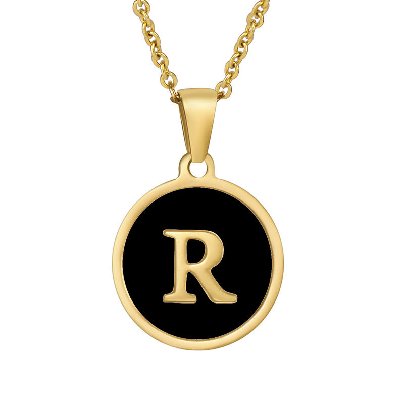 Stainless Steel Round Shell Letter Necklace For Women