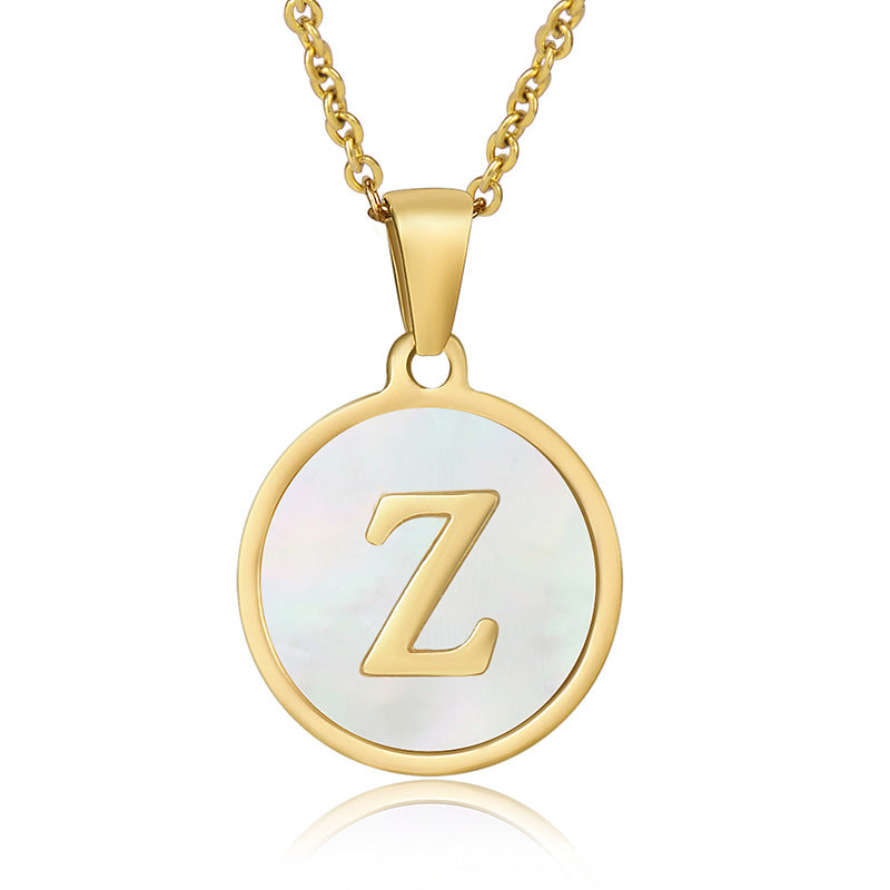 Stainless Steel Round Shell Letter Necklace For Women