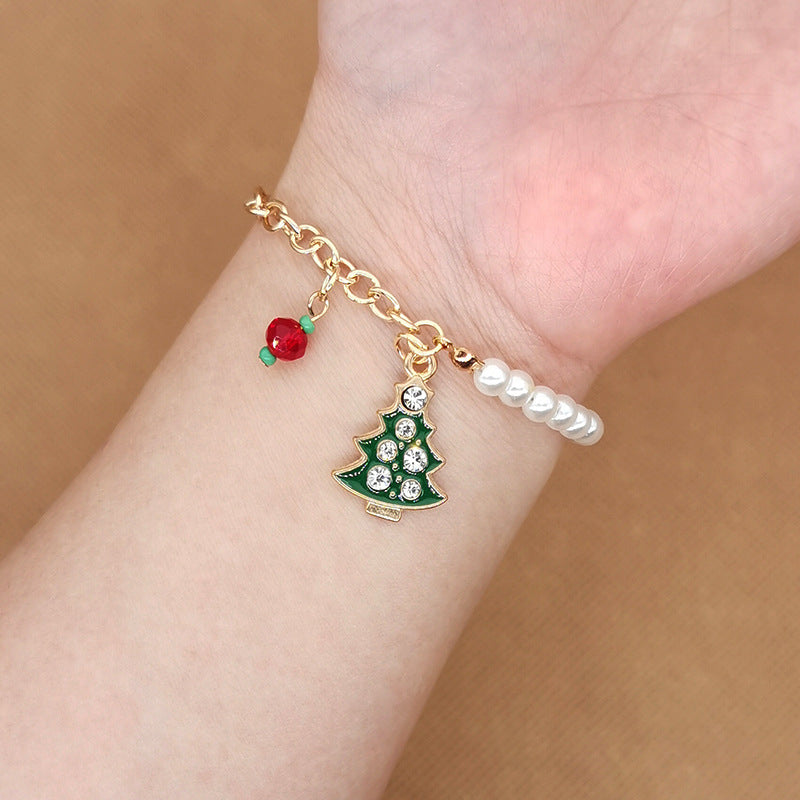 Pulsera de Navidad con cascabel y copo de nieve, muñeco de nieve y alce