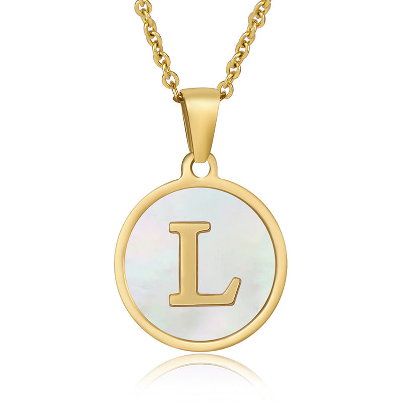 Stainless Steel Round Shell Letter Necklace For Women