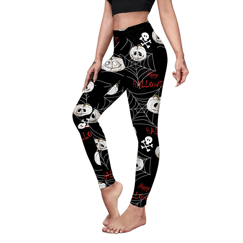 Pantalones de yoga elásticos delgados con estampado de telaraña de calabaza informal a la moda para mujer