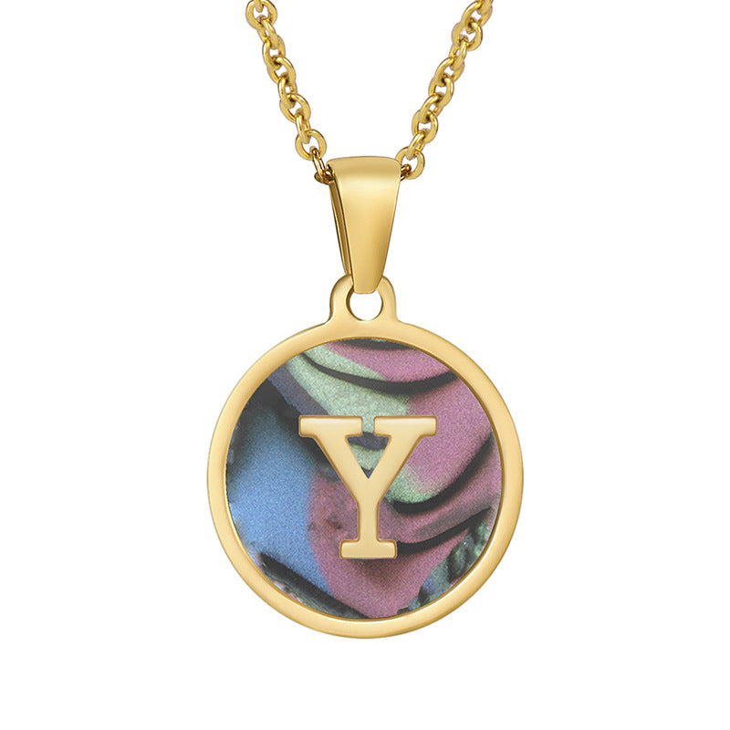 Stainless Steel Round Shell Letter Necklace For Women