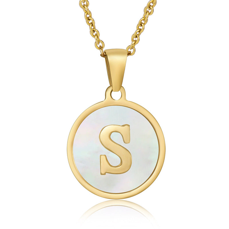 Stainless Steel Round Shell Letter Necklace For Women