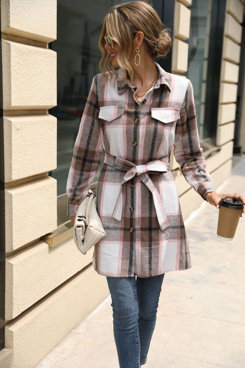 Women's Fashion Long Sleeve Striped Plaid Dress