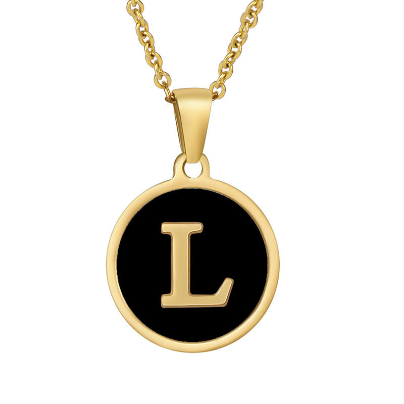 Stainless Steel Round Shell Letter Necklace For Women