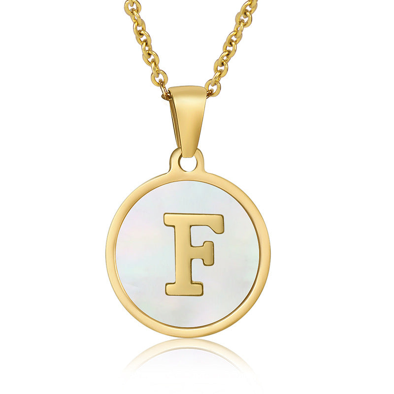 Stainless Steel Round Shell Letter Necklace For Women