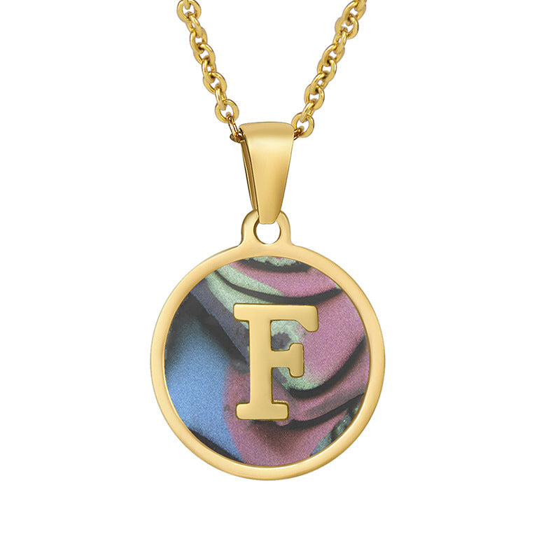 Stainless Steel Round Shell Letter Necklace For Women