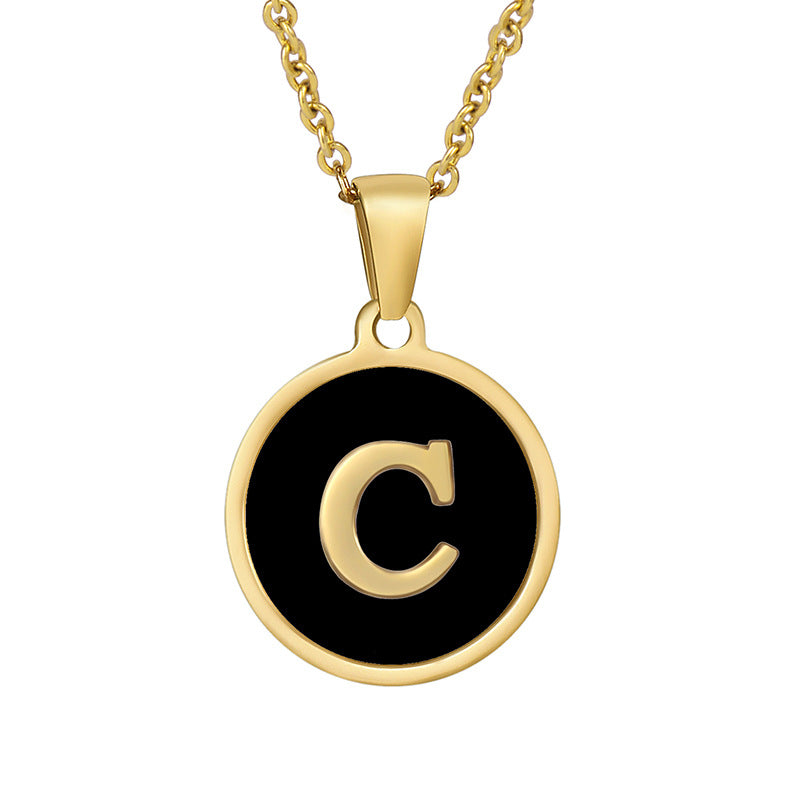 Stainless Steel Round Shell Letter Necklace For Women