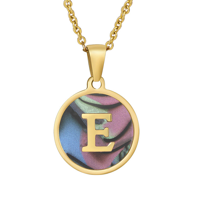 Stainless Steel Round Shell Letter Necklace For Women