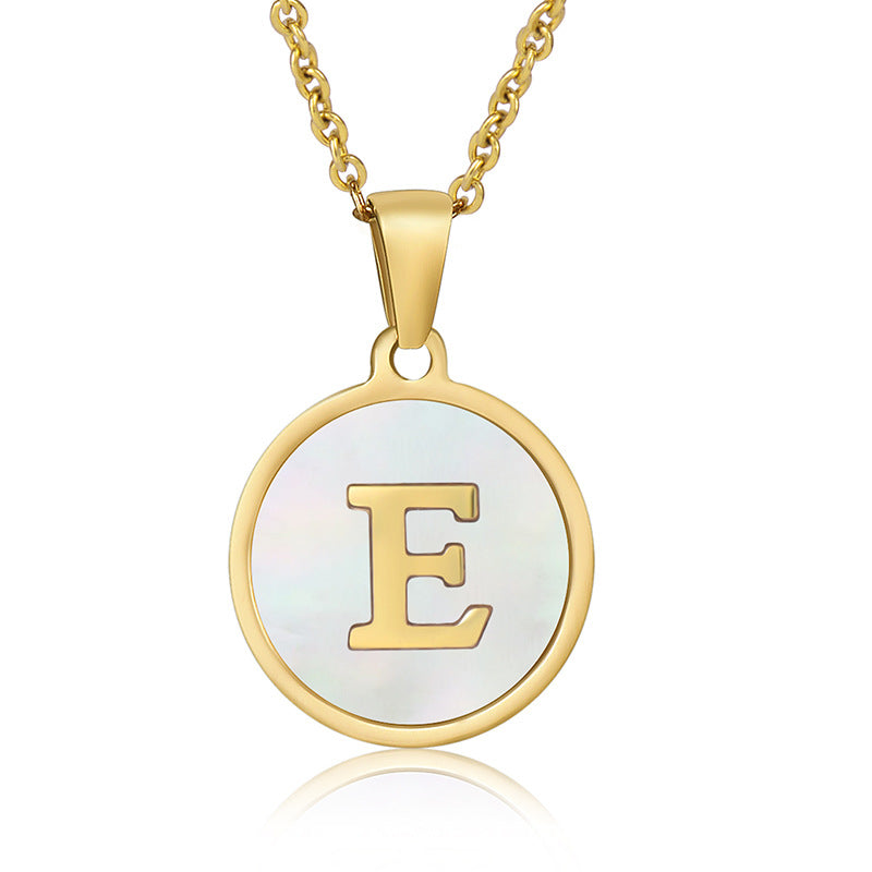 Stainless Steel Round Shell Letter Necklace For Women