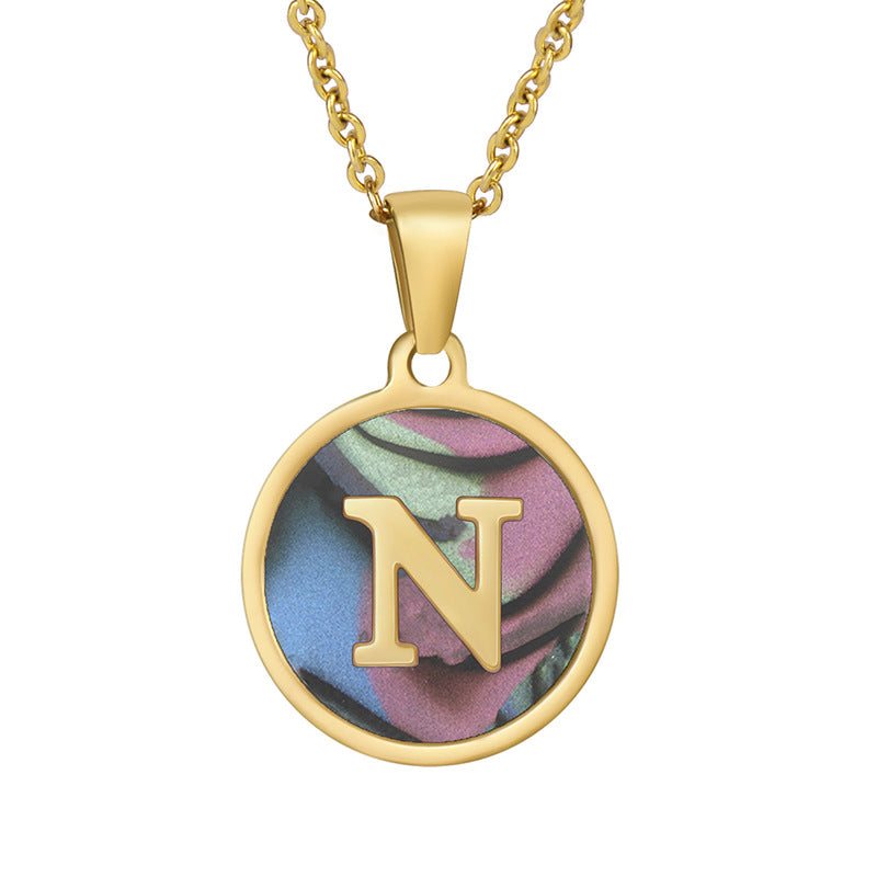 Stainless Steel Round Shell Letter Necklace For Women