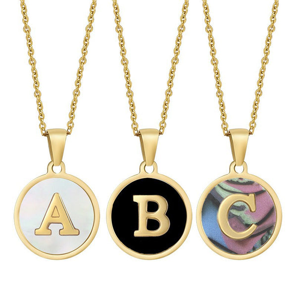 Stainless Steel Round Shell Letter Necklace For Women