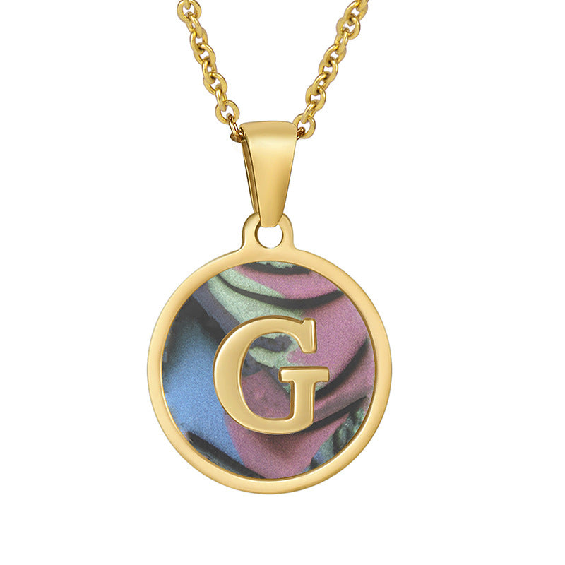 Stainless Steel Round Shell Letter Necklace For Women