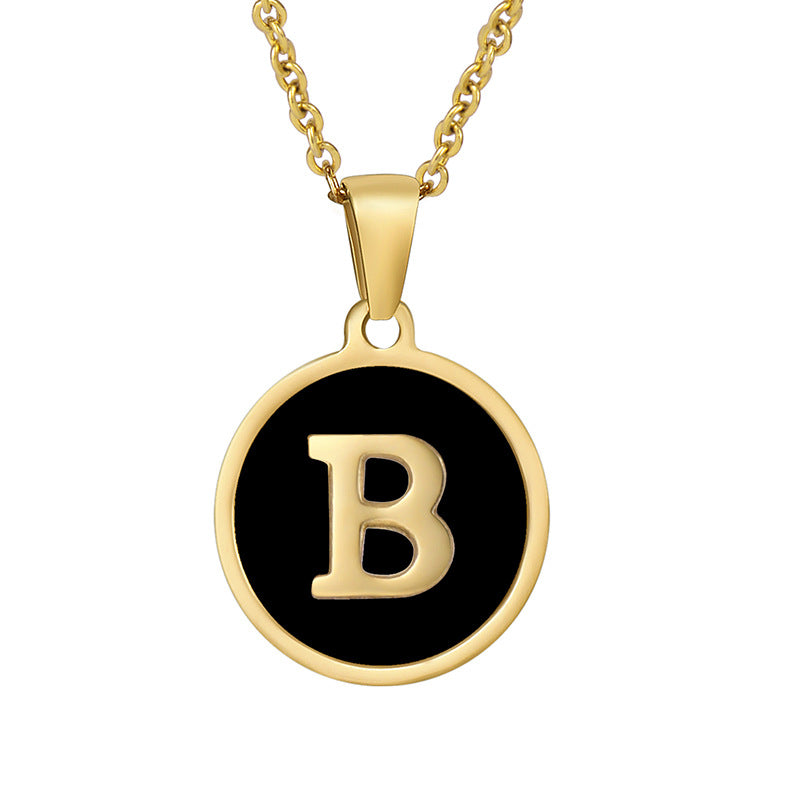 Stainless Steel Round Shell Letter Necklace For Women