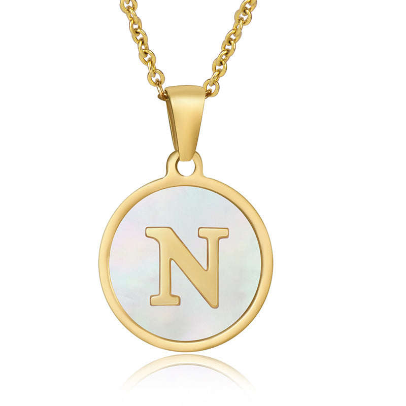 Stainless Steel Round Shell Letter Necklace For Women